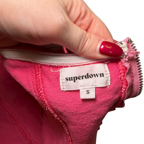 Superdown Strapless Pink Denim Bustier Tube Top Raw Hem Sz Small - Picture 7 of 7